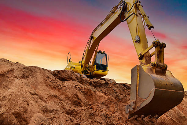 istock Excavator on earthworks. Construction machinery on groundworks. 2211425385
