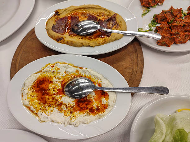 Traditional turkish yogurt based appetizer meze dish at istanbul turkey