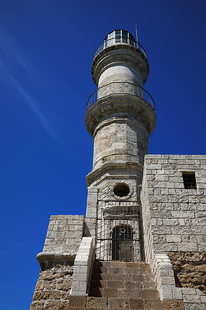 Chania Lighthouse at the entrance of the port of Chania, on the island of Crete, Greece.