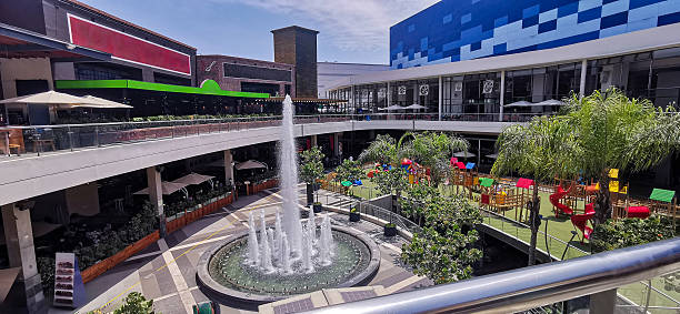 View of fountain in mall.