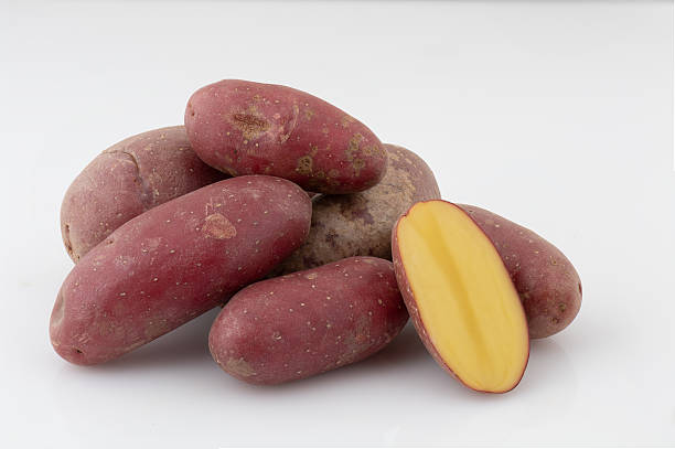 istock pink long potatoes isolated nature background with clipping path 2211443375
