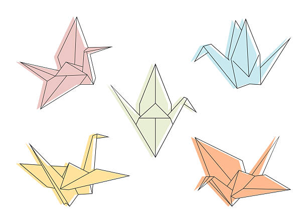istock Colored paper cranes outline set. Various paper cranes. Origami flying bird symbol. Vector illustration 2211447828