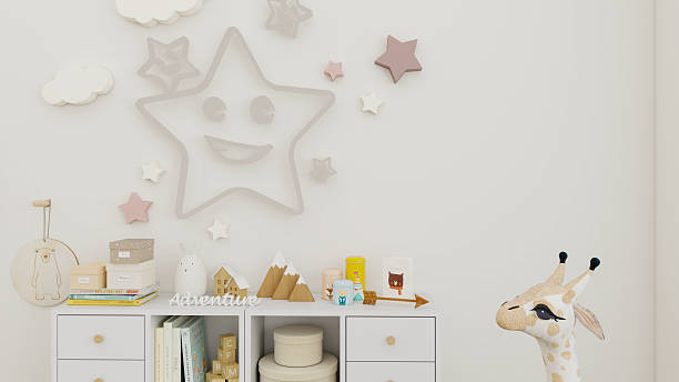 istock Cozy children's bedroom with soft neutral tones, featuring a plush bed, cloud-shaped decor, balloon wall art, bunting, toys, and organized storage. Warm, inviting, and stylish atmosphere. 2211453351