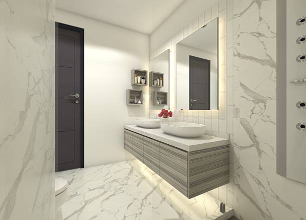 istock Bathroom Interior Design with Double Sink Cabinets 2211461723