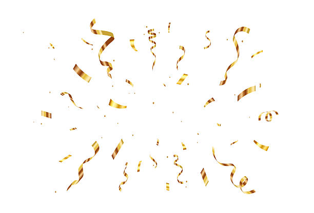 istock Golden Confetti and Streamers Celebration Explosion on White Background, Suitable for Festive Events and Holiday Designs. carnival ribbons, confetti, 2211465402