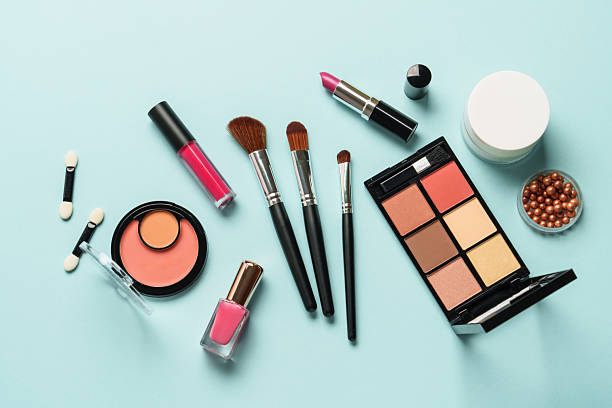 istock Beauty products on blue background. 2211471347