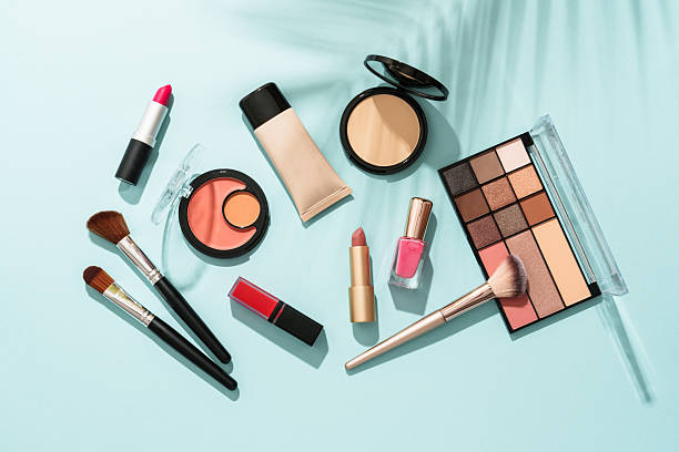istock Beauty products on blue background. 2211474120