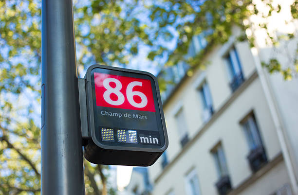 Paris, France:  Red Bus Sign (86) to Champ-de-Mars