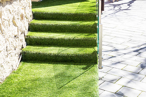 istock stylish artificial grass covering on the steps outside 2211481640
