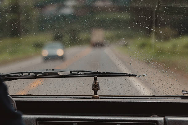 Interior View of Car on Rainy Day
