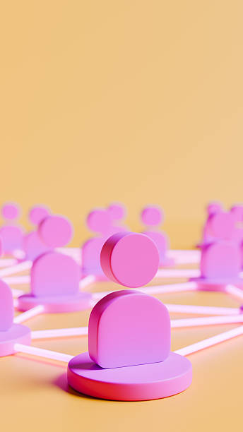 istock Purple people icons on a yellow stage, communications theme, 3D illustration, vertical image 2211506884