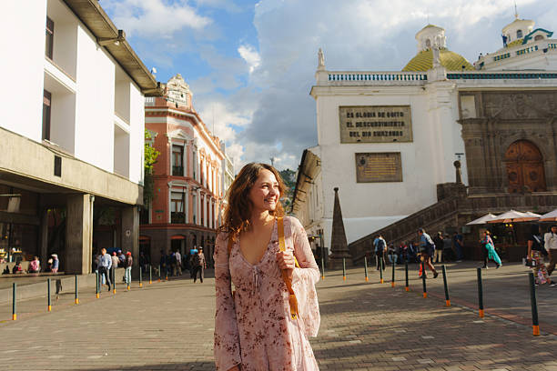 istock Woman exploring colonial architecture  in South America 2211507054