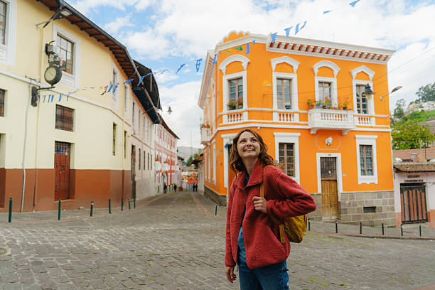 istock Woman exploring colonial architecture  in South America 2211507143