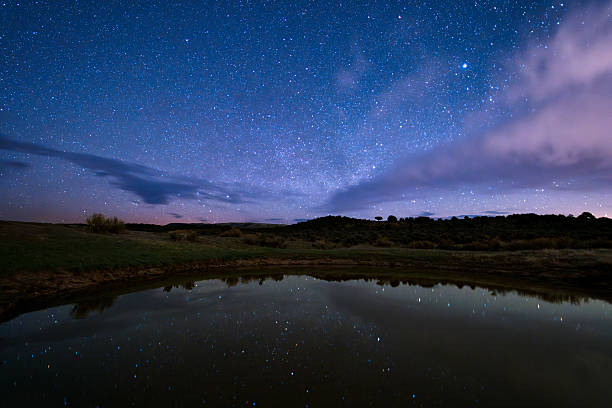 Starry night sky galaxy space room studio. Glowing stars. Exhibition hall of stars.