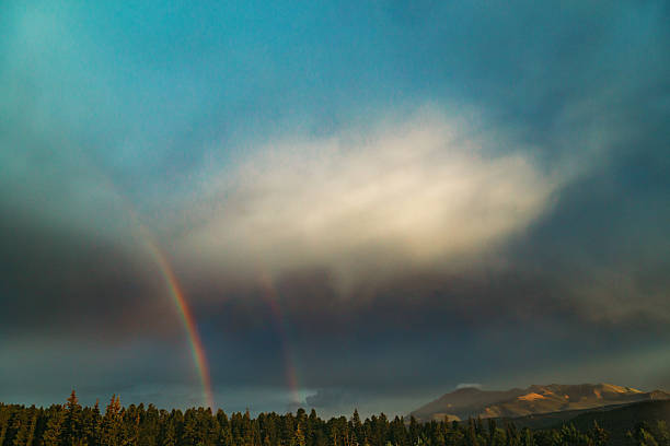 Double rainbow over Colorado Rocky Mountains in Colorado Springs, Colorado, United States