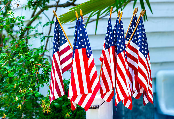 A collection of American Flags in a backyard display. in United States, Georgia, Douglasville