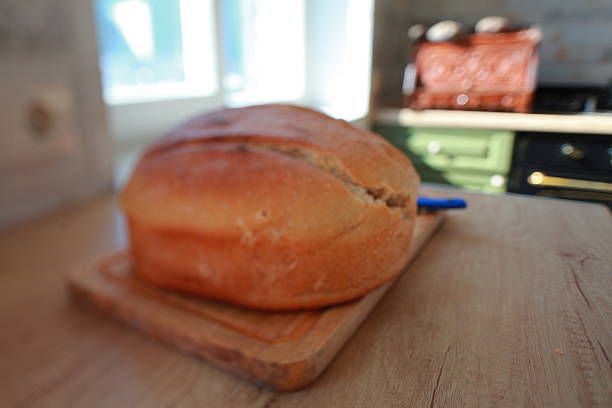 Fresh, soft and fragrant bread with brown edges macro food