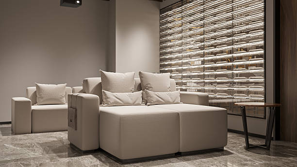 istock Modern Home Theater with Projector and Plush Modular Seating 2211535499