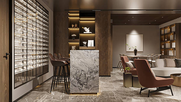 istock Modern Open Plan Living and Bar Area with Marble Counter 2211535598