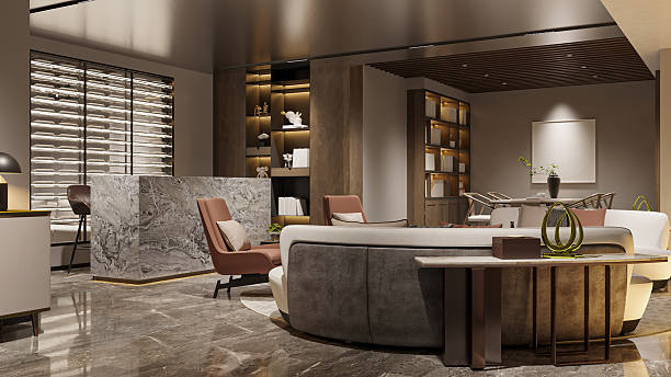 istock Modern Open Plan Living Area with Bar and Lounge Seating 2211535647