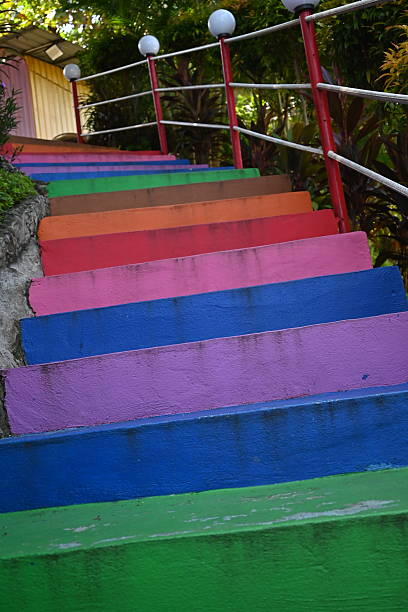 istock Colorful Rainbow Staircase in Tropical Setting 2211536201