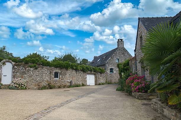 Brittany, Ile aux Moines island in the Morbihan gulf, small street and a typical house in the village