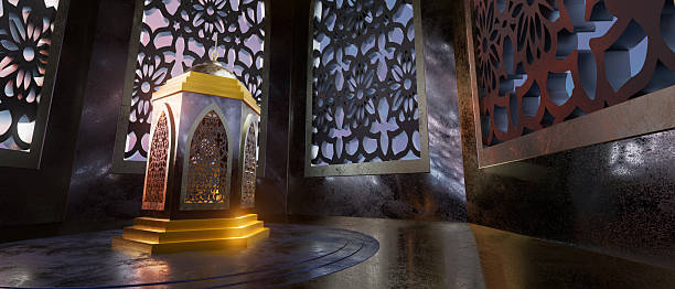 istock A room with a gold and black object in the center 2211538636
