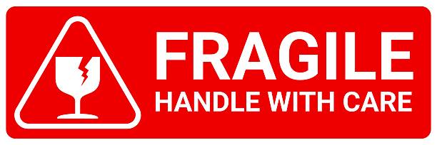 istock sticker fragile handle with care, red fragile warning label with broken glass symbol, this side up sign, keep dry sign. safety packaging sign. 2211544476
