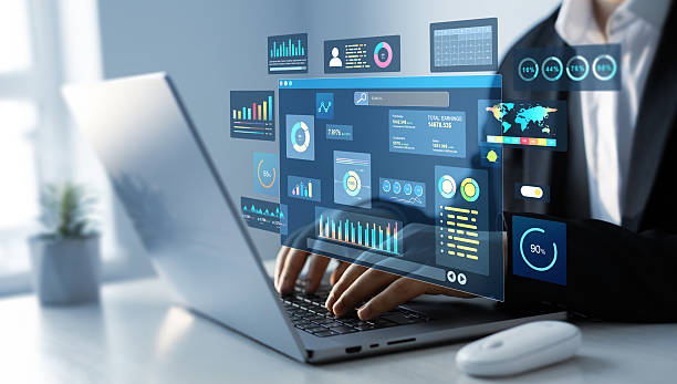 istock Data System KPI and metrics connected in database for follow earnings,operations and sales data.Businessman using KPI dashboard.Financial business KPI System data analytics graph dashboard. 2211551770
