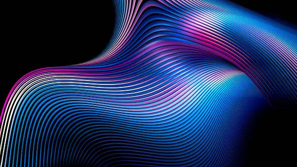 Abstract geometric neon lines background. Fractal render. Colorful glowing waves pattern. Abstract geometric neon lines background. Fractal render. Colorful glowing waves pattern.