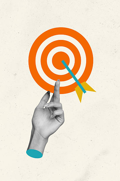 istock Composite sketch image design artwork collage of hand hold dartboard circle arrow achieve goal center trade stats analyzing goal success 2211556896