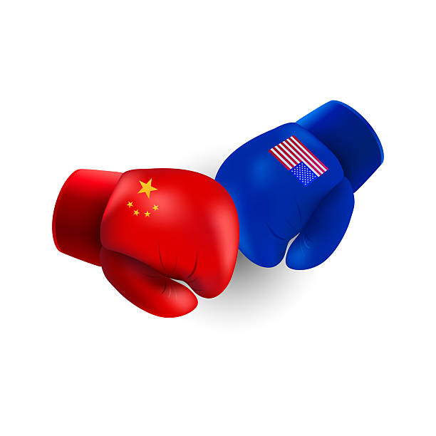 istock 3d boxing glove trade war concept between china and usa. 2211557351
