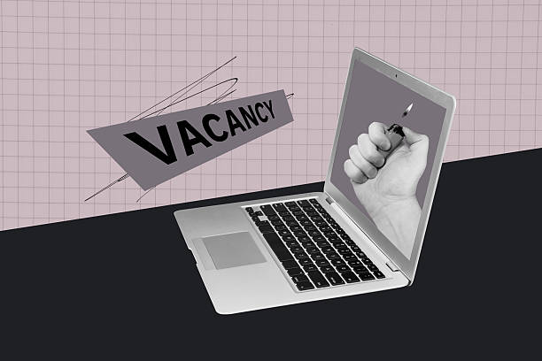 istock Pop poster collage of netbook gadget with lighter vacancy banner on pink black background 2211557462