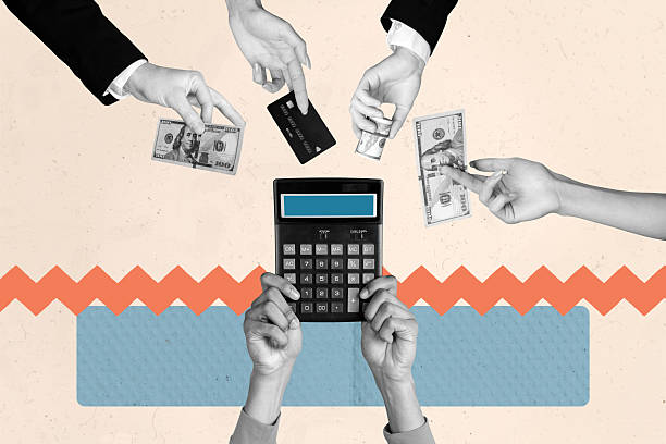 istock Sketch full zine artwork collage of hands hold calculator tool count ebank dollar banknotes income credit card cashless income 2211557904