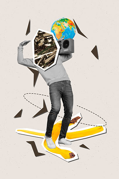 istock Zine creative vertical photo collage of headless guy instead bag cellophane earth pollution problem toxic waste banana peal trash 2211558144