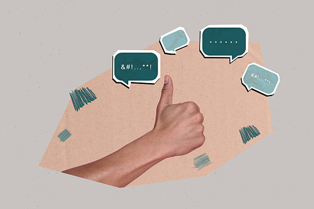 istock Poster banner collage of hand gesturing with many speech bubble grey background 2211558148