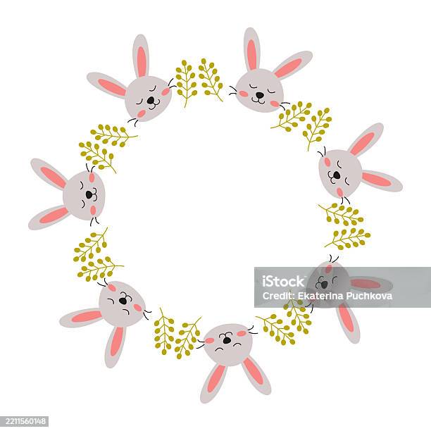 Round Frame Cute Bunny Faces Arranged In A Circular Pattern With ...