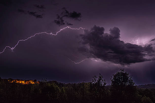 Acquasparta, Terni, Umbria, Italy:\nThunderstorm with lightning and thunder above Configni di Acquasparta