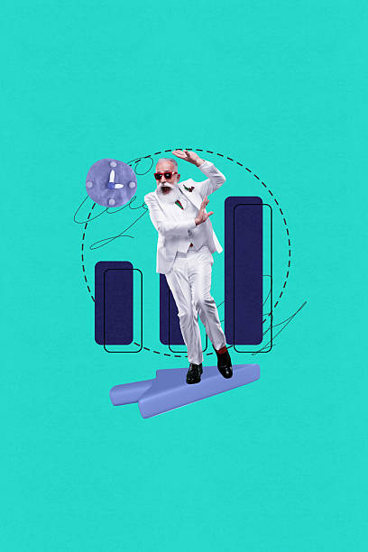 istock Pop template collage of person stand dance pointer with graphs time watch on green background 2211563545