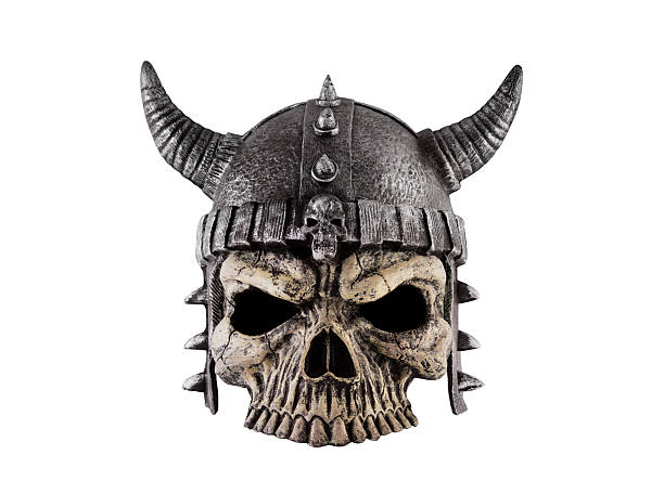 istock Human skull with horned helmet isolated on white background with clipping path 2211563957