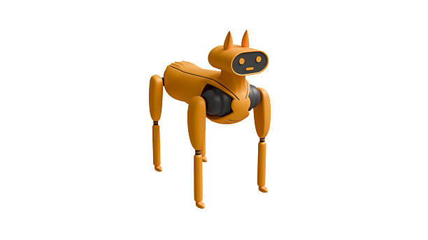 istock 3d model of robot dog orange with black on white background, robotic home technician, robot 2211564229