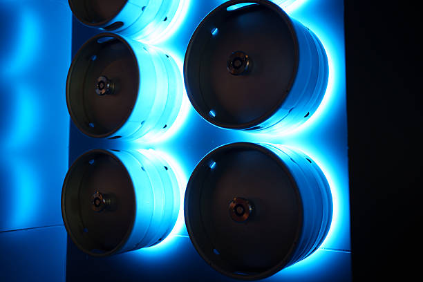 istock Draft beer barrels decorated on the wall, blue sci-fi wall 2211567159