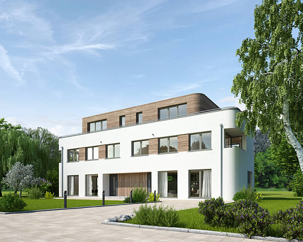 istock Modern apartment house with wooden elements 2211570336
