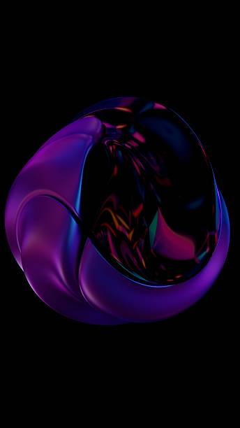 istock Fluid metallic lumps in neon purple and blue float on a black background, creating an abstract wave pattern that merges illusions, technology, and futuristic design. 2211572532