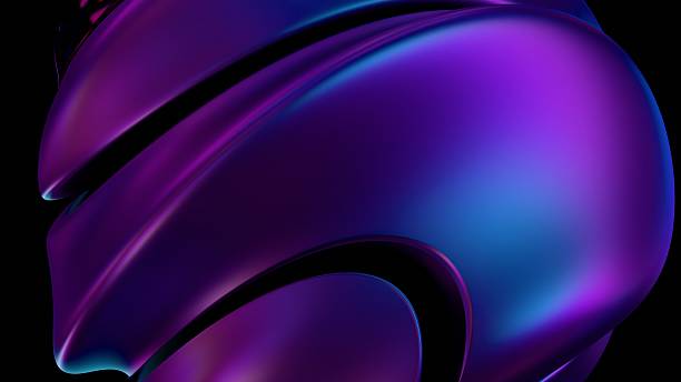 istock Fluid metallic lumps in neon purple and blue float on a black background, creating an abstract wave pattern that merges illusions, technology, and futuristic design. 2211572536