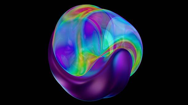 istock Fluid metallic lumps in neon purple and blue float on a black background, creating an abstract wave pattern that merges illusions, technology, and futuristic design. 2211572540