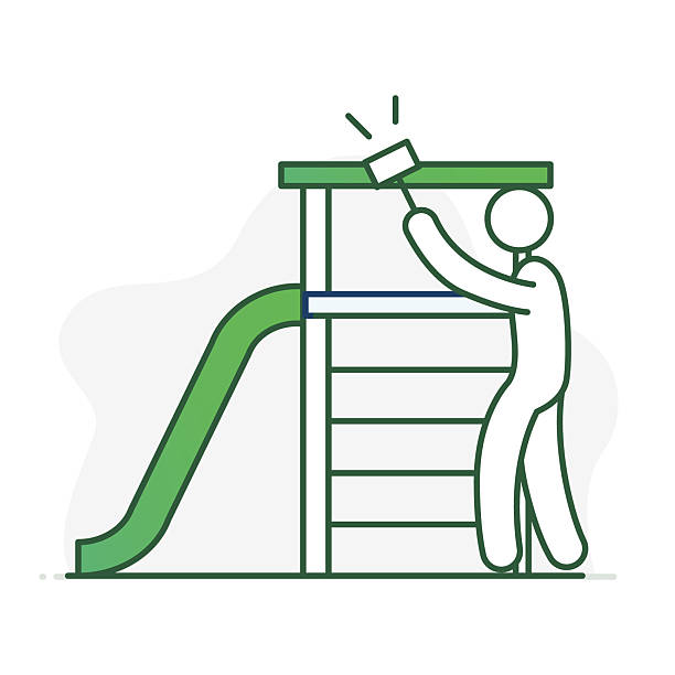 istock Fixing Playground Slide Icon. Activity-based illustration for lifestyle, home, or outdoor task contexts 2211572610