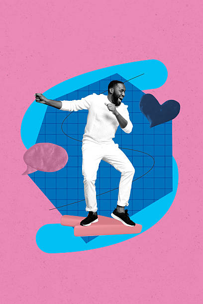 istock Creative trend collage of person stand cursor dance with like comment on pink background 2211574048