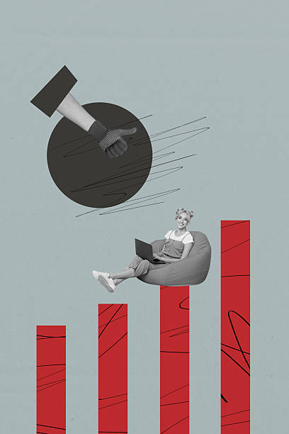istock Picture trend collage of person use gadget sit graphs column with hand hold object on grey background 2211579060
