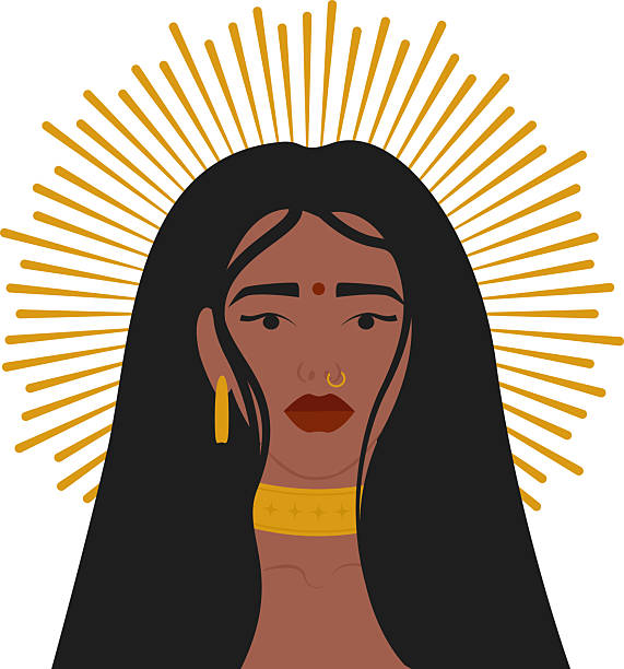 Beautiful Indian Bride Portrait vector illustration. Different beauty concept. Simple cartoon style